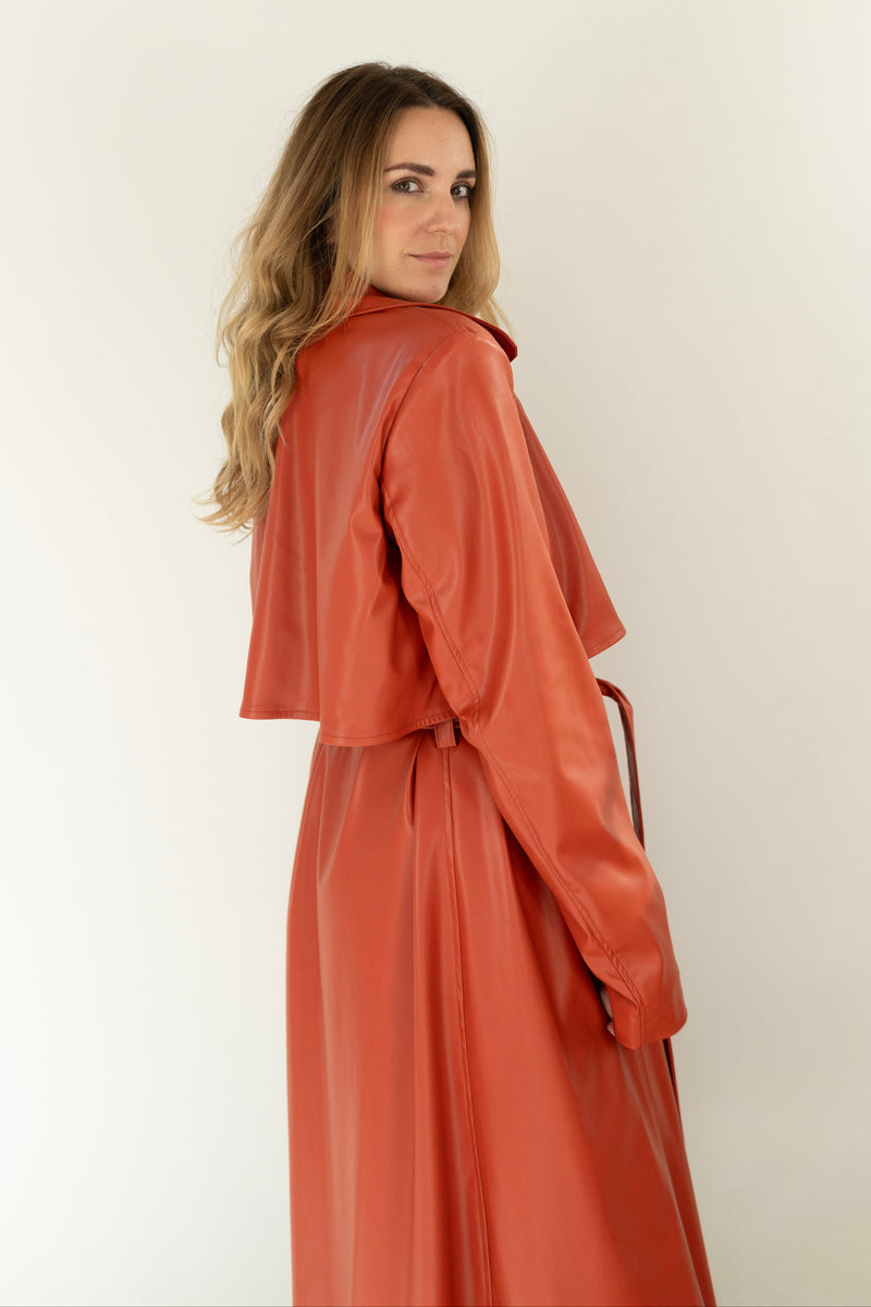 THE VEGAN LEATHER TRENCH COAT RUST