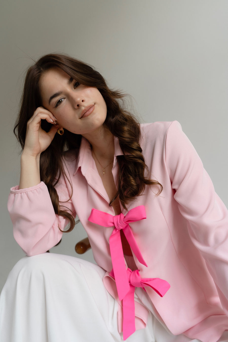 THE DOUBLE BOW SHIRT BLUSH&PINK