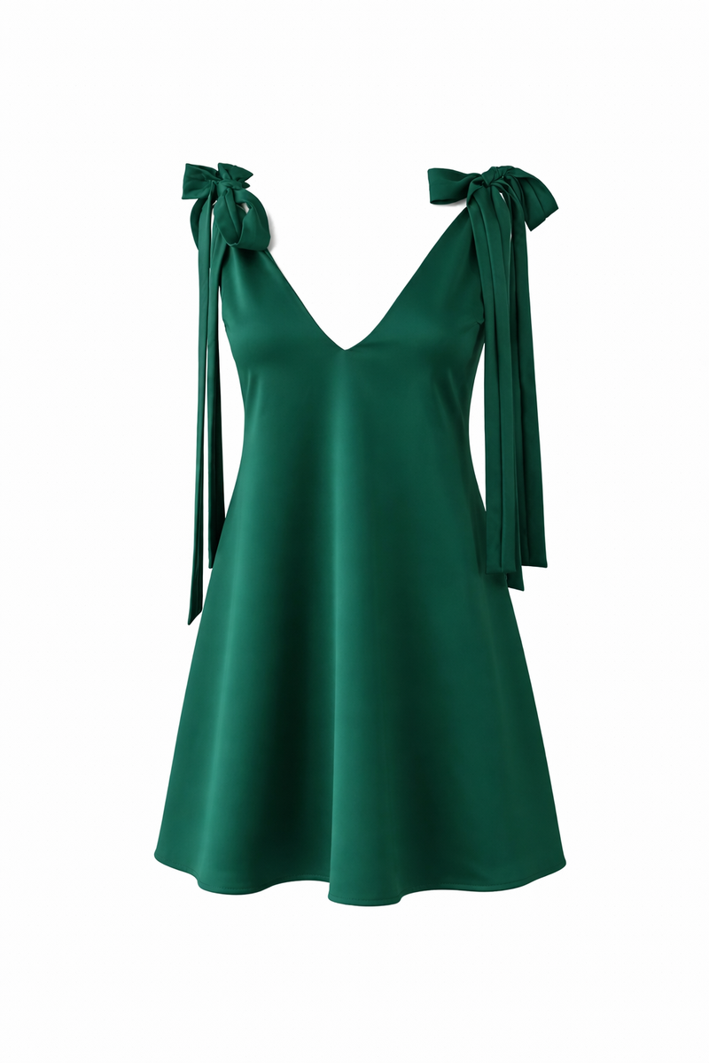BOW MINI DRESS EMERALD / PRE-ORDER