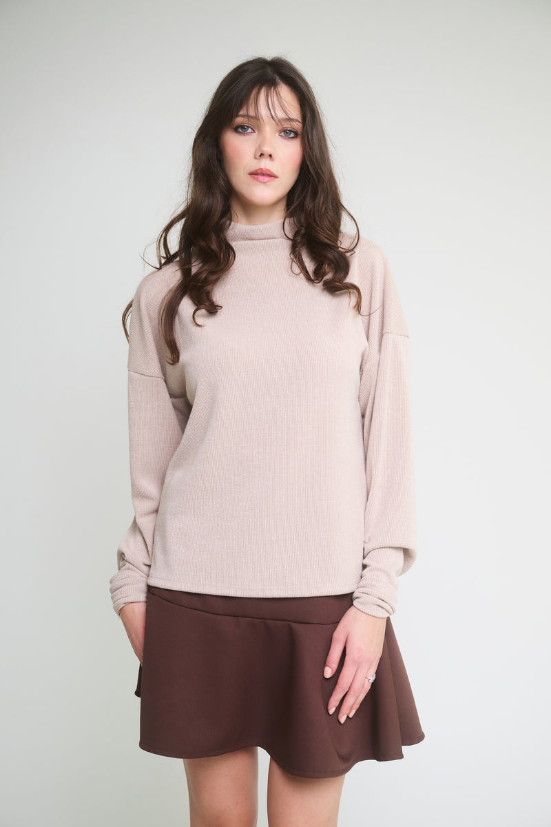 DARIA Soft Mock Neck Pullover / Beige
