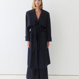 Rella Trench Coat / Navy Blue Pinstripe