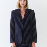 Flared Skirt / Navy Blue Pinstripe
