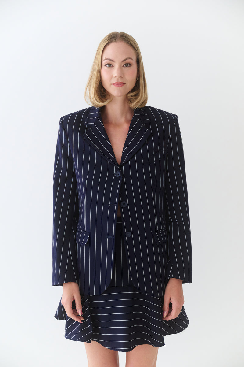 Jade Tailored Blazer / Navy Blue Pinstripe