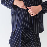 Flared Skirt / Navy Blue Pinstripe