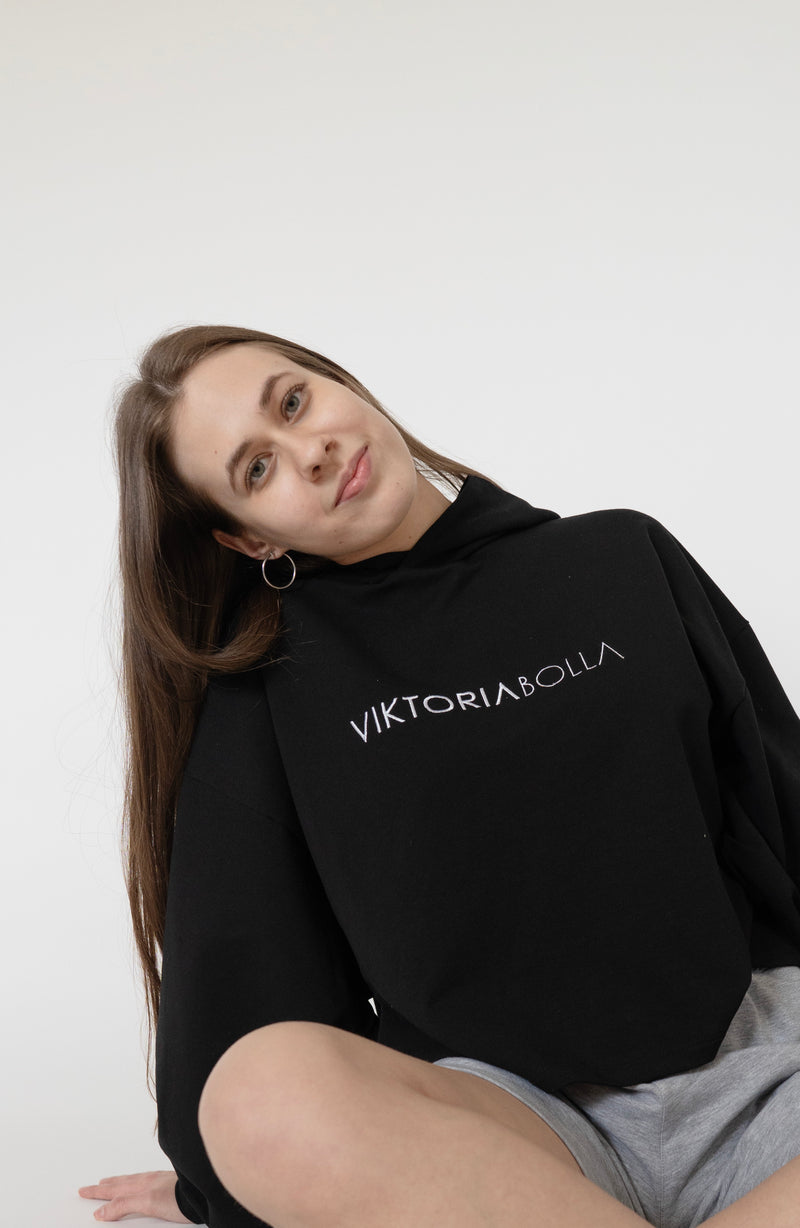 #9 THE CROPPED HOODIE BLACK & WHITE LOGO