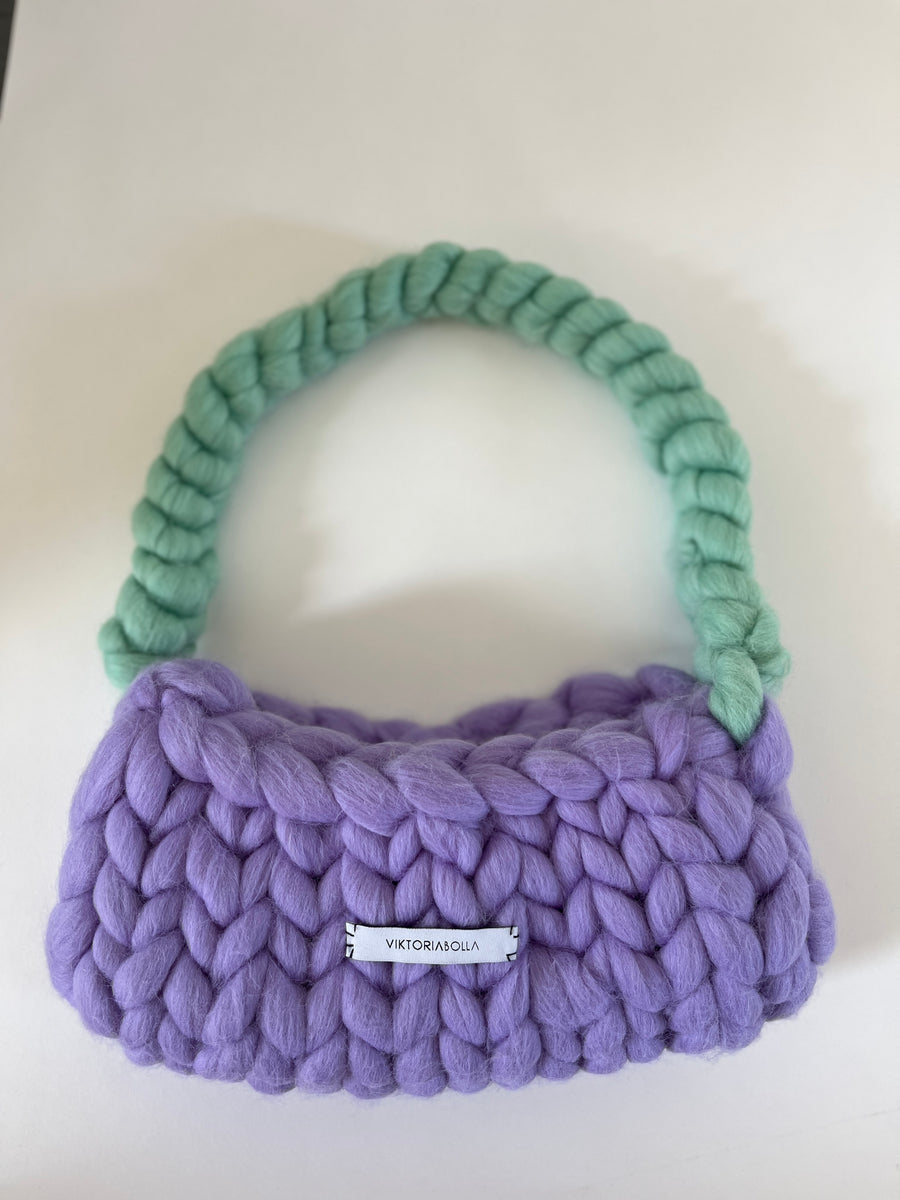 THE CHUNKY KNIT HANDBAG LAVENDER&MINT