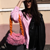 THE CHUNKY KNIT HANDBAG PINK&ORANGE