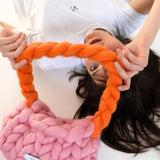 THE CHUNKY KNIT HANDBAG PINK&ORANGE