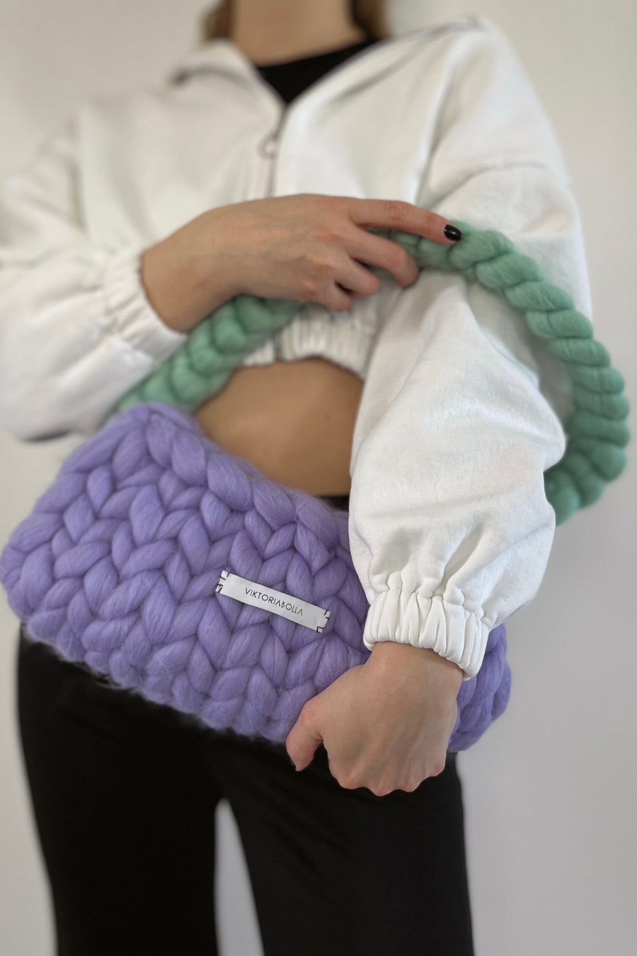 THE CHUNKY KNIT HANDBAG LAVENDER&MINT