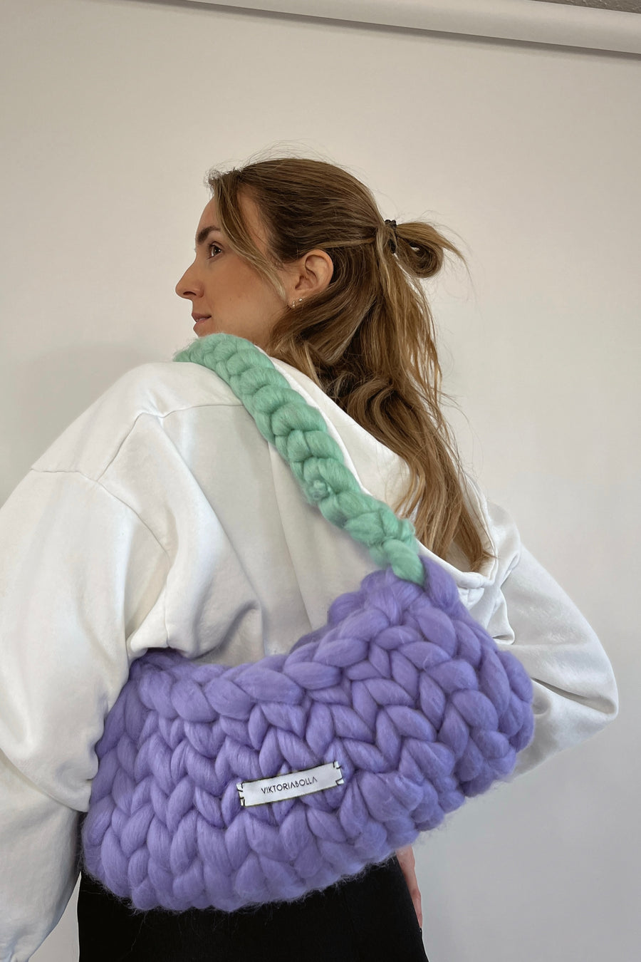 THE CHUNKY KNIT HANDBAG LAVENDER&MINT